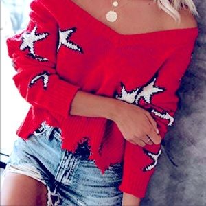 Vici off the shoulder distressed sweater.